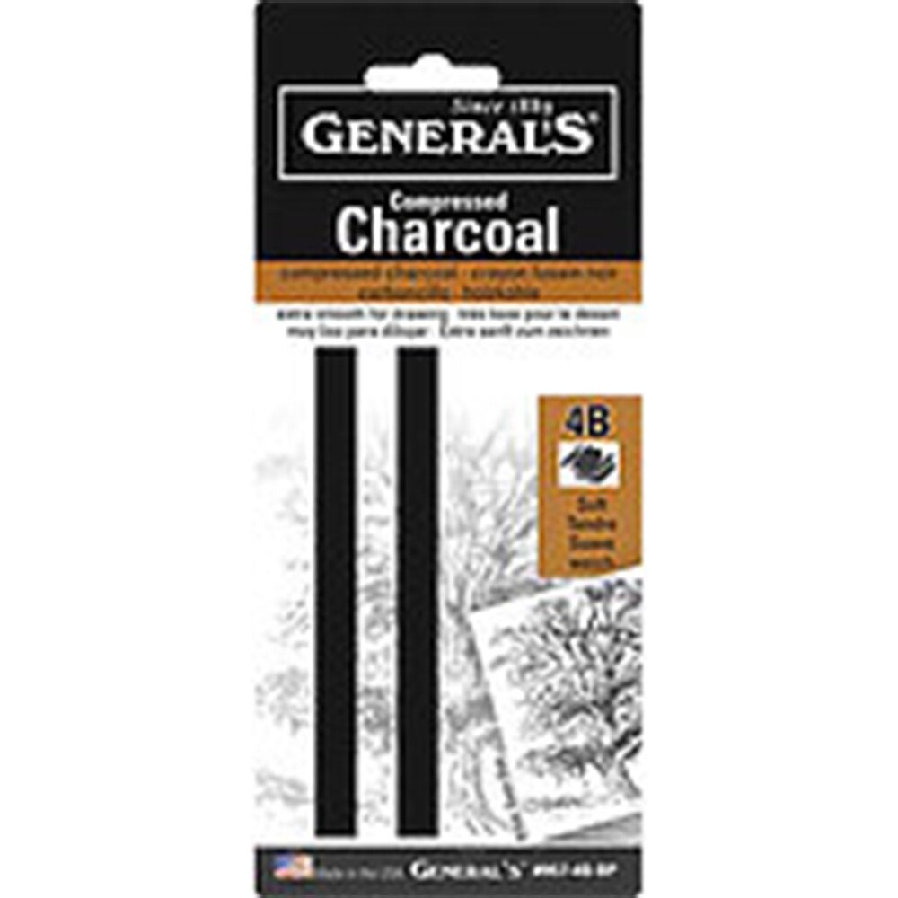 General Pencil, Compressed Charcoal, 4B, Medium Stick, 2 Pack